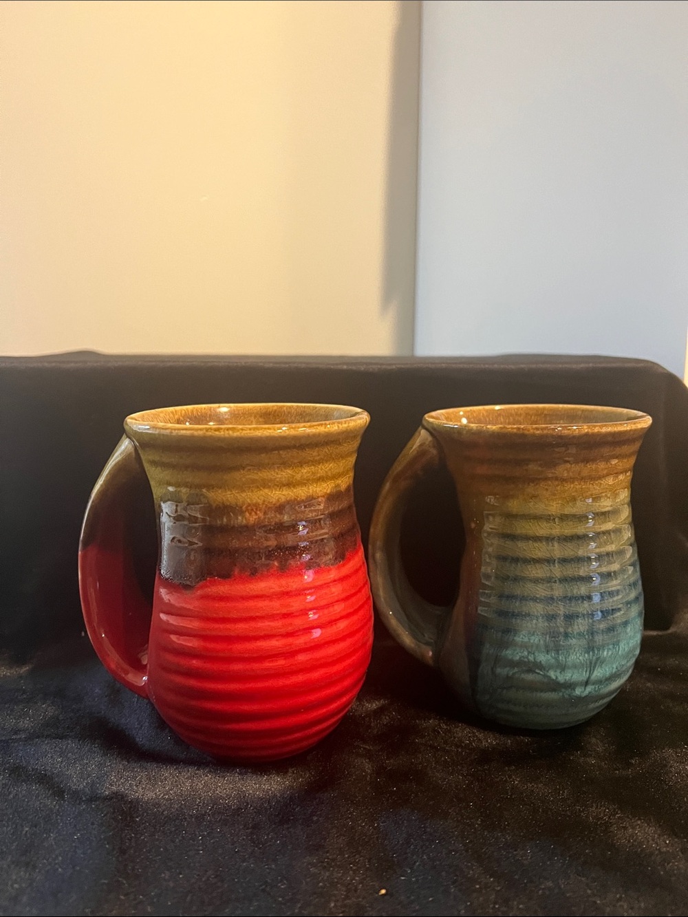 Handcrafted Ceramic Coffee Mug - Red & Teal Glaze